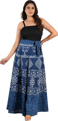 Style 98 Printed Women Wrap Around Dark Blue Skirt