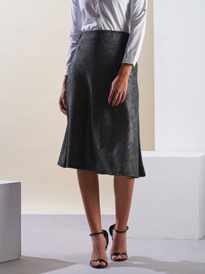 Globus Self Design Women Flared Black Skirt
