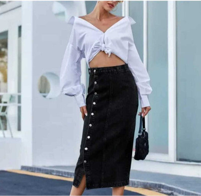 VESTISIN Solid Women Pencil Black Skirt