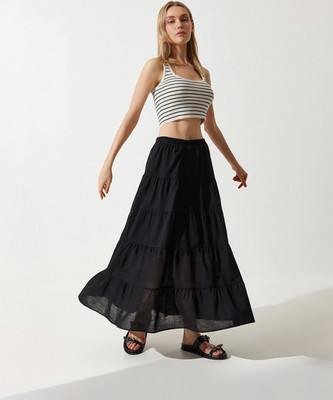 Mrfabricse Solid Women Regular Black Skirt