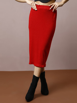ATHENA Striped Women Pencil Red Skirt