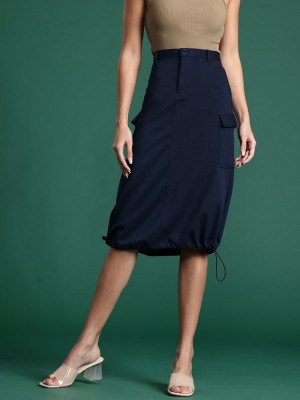 Dressberry Solid Women Straight Black Skirt