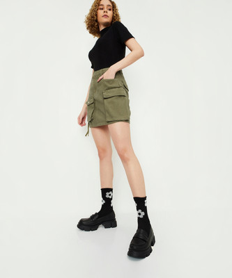 MAX Solid Women A-line Green Skirt