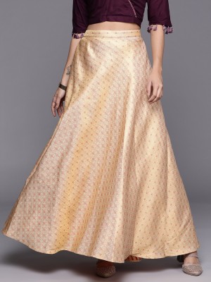 LIBAS Printed Women Flared Gold Skirt