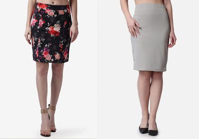 POPWINGS Printed, Solid Women Pencil Multicolor Skirt