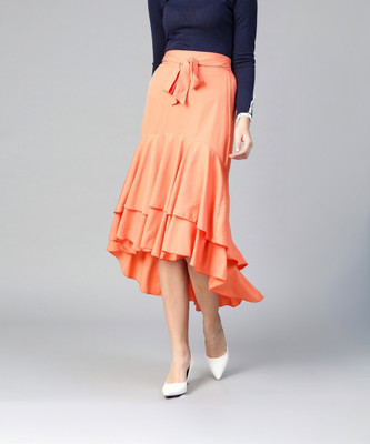 BITTERLIME Solid Women Flared Red Skirt