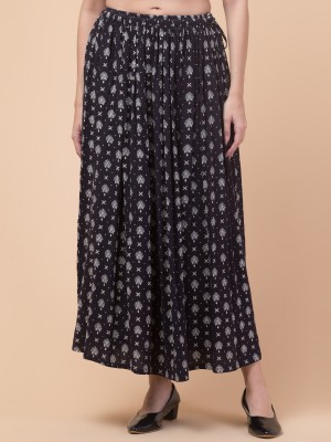 Hive91 Geometric Print Women Flared Black Skirt