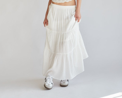 sarojani Solid Women Gathered White Skirt