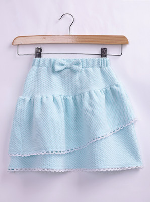 ZyraBlu Solid, Self Design, Embroidered Girls Regular Light Blue Skirt