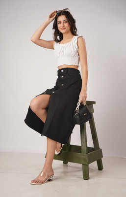 AKSHA CREATION Self Design Women Flared Black Skirt