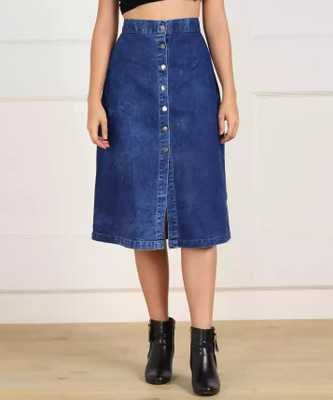 AKSHA CREATION Solid Women A-line Dark Blue Skirt