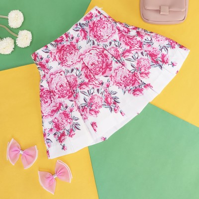 Pantaloons Junior Printed, Floral Print Girls A-line White, Pink Skirt