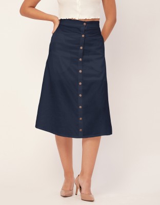 moomaya Solid Women A-line Blue Skirt