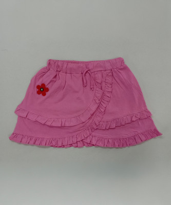 Little Funky Solid Girls Flared Pink Skirt