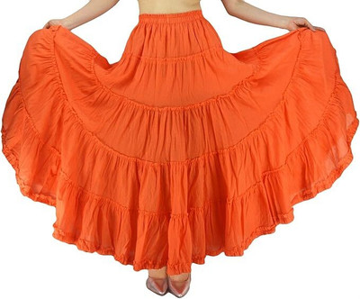 COMFY ATTIRE Solid Women Flared Orange Skirt