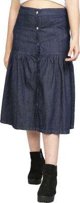 vyn Solid Girls A-line Dark Blue Skirt