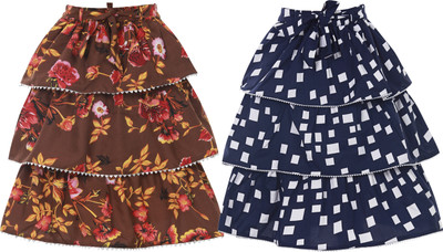 Miranga Floral Print Girls Pleated Blue Skirt