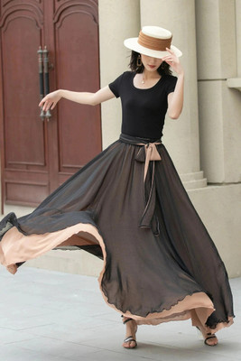 3Buddy Fashion Solid Women Flared Black, Beige Skirt