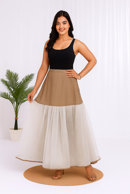 Cashish Kloset Solid Women Flared Brown Skirt