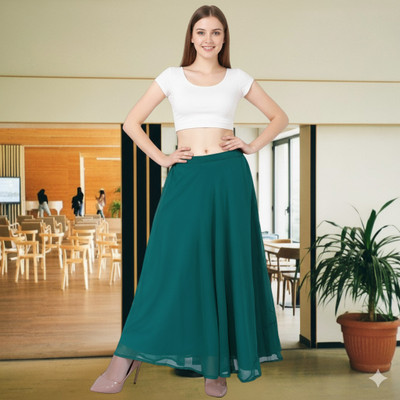 MUZUN Solid Women Flared Green Skirt