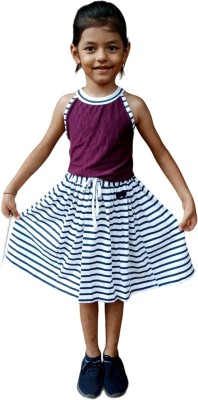 Tyasa Striped Girls Regular Grey Skirt