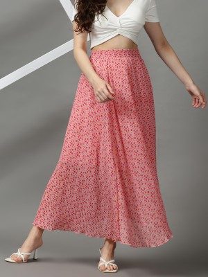 Showoff Printed Women Flared Pink Skirt