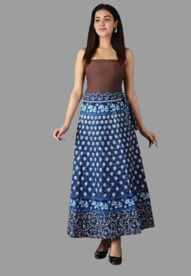 Tankaviss Printed Women Regular Blue Skirt
