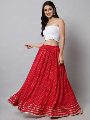 NYPA Printed Women Flared Red Skirt