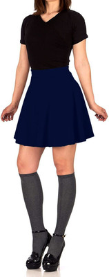 CuisineX Solid Women Flared Dark Blue Skirt
