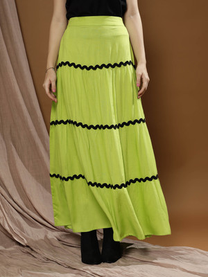 ATHENA Solid Women Flared Green Skirt