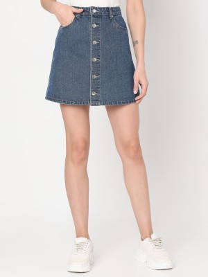 VERO MODA Solid Women A-line Blue Skirt