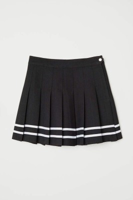 The Kd Self Design Women Pleated Black, White Skirt