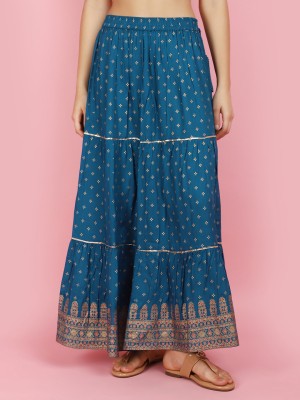 V-MART Printed Women Flared Blue Skirt