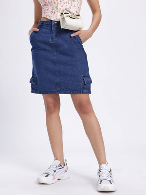 Dressberry Solid Women A-line Blue Skirt
