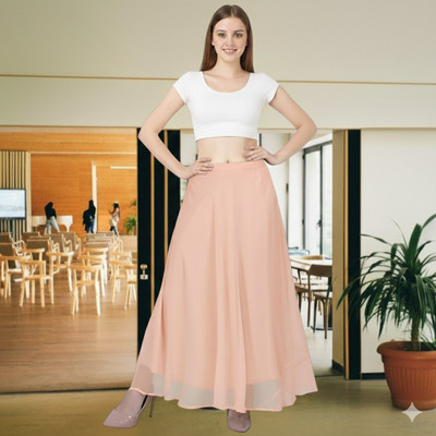 MUZUN Solid Women Flared Beige Skirt