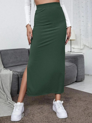 Woo THiNG Solid Women A-line Green Skirt