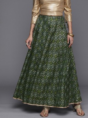 Varanga Printed Women Flared Green Skirt