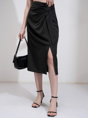 Tokyo Talkies Solid Women Pencil Black Skirt