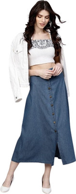 Achyutaya Fashion Solid Women A-line Blue Skirt