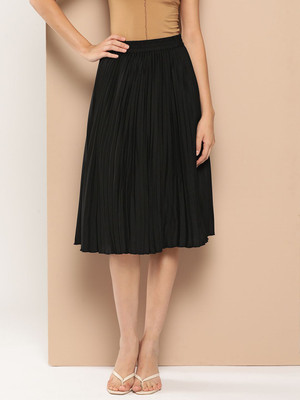 CHEMISTRY Solid Women Flared Black Skirt