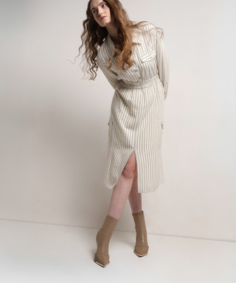 VERO MODA Striped Women Straight Beige Skirt