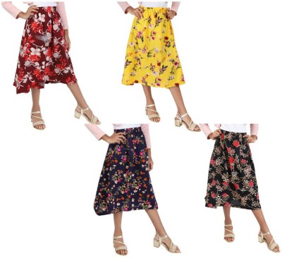 MTI FASHIONS Floral Print Girls Straight Multicolor Skirt