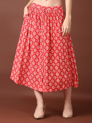 V-MART Printed Women A-line Red Skirt