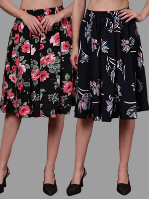 VALLES365 by S.c. Floral Print Women A-line Black, Black Skirt