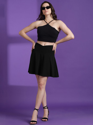 KOTTY Solid Women Regular Black Skirt