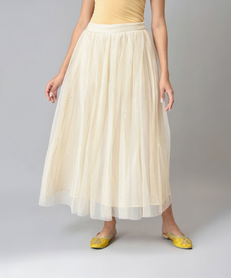 W Solid Women Flared White Skirt