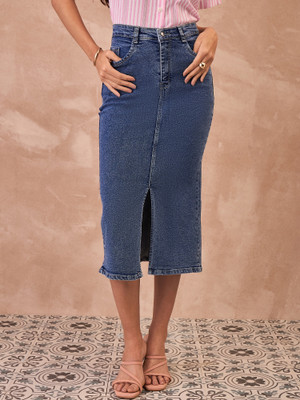 CHEMISTRY Solid Women Regular Blue Skirt