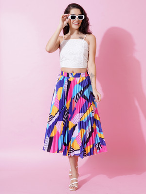 ZWERLON Printed Women Pleated Multicolor Skirt