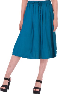 COTTON BREEZE Solid Women Tiered Blue Skirt