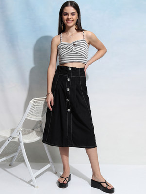 Tokyo Talkies Solid Women A-line Black Skirt